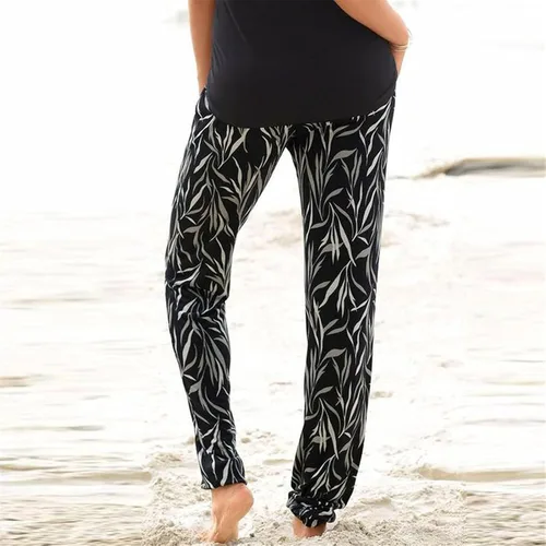 Vista 4 de Pull On Pants for Women Elastic High Waist Leaves Print Loose Fit Vintage Boho Trousers with Pocket Going Out Pants