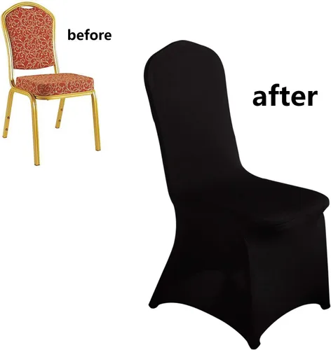Vista 4 de LZY 6 piezas Fundas de Silla de Spandex Elásticas Fundas Deslizables para Fiestas de Boda, Fundas de Decoración de Sillas de Comedor y Banquete Negro