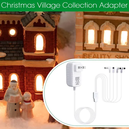 Vista 3 de 2 adaptadores de corriente de 4.5 V compatibles con accesorios iluminados Lemax, adaptador de corriente CA y CC para luces de pueblo de Navidad
