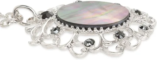 Vista 4 de KA-TAL' Collar con colgante vintage de nácar negro plateado chapado en rodio con cristales de hematita simulados con cadena de 16 pulgadas
