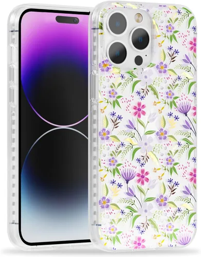 Vista 11 de SCORPIFY Funda para iPhone 14 Pro Max con diseño iridiscente de mariposa azul, bonita funda transparente para mujeres y niñas