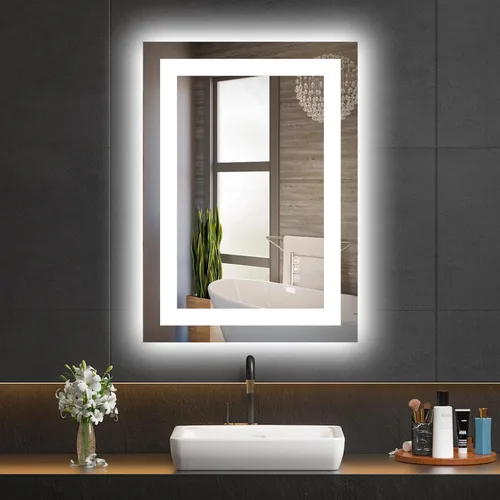 Vista 26 de Hivone - Espejo de baño LED de 24x30 pulgadas con luces, función antivaho, regulable, retroiluminado + iluminación frontal, espejo de tocador