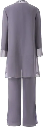 Vista 2 de Traje de pantalón de gasa para mujer con chaqueta de tres piezas para boda