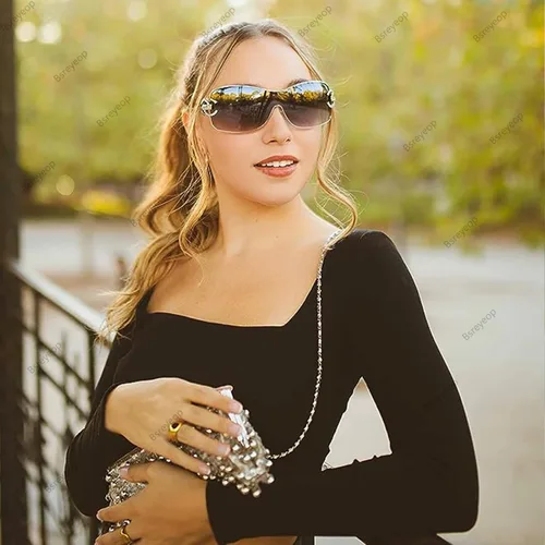 Vista 3 de Gafas de sol Y2K envolventes para mujeres y hombres, marco grande de una pieza, lentes degradados con diseño de escudo de moda