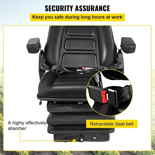 Vista 4 de VEVOR Asiento de suspensión con respaldo ajustable, reposacabezas y reposabrazos, asiento de carretilla elevadora con rieles deslizantes, plegable