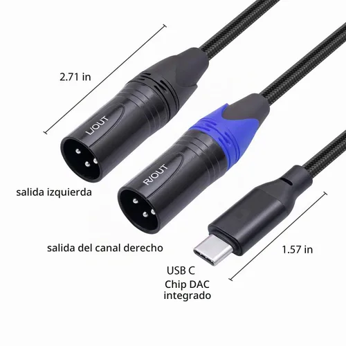 Vista 5 de Cable de audio USB C a doble XLR macho de 3.3 pies,Cable amplificador de potencia estéreo macho USB C a 2 XLR, conexión USB c para teléfono móvil