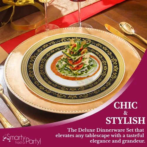 Vista 4 de Elegantes platos de plástico desechables, 240 unidades, 120 platos de cena resistentes, 120 platos de ensalada de postre, color blanco con borde