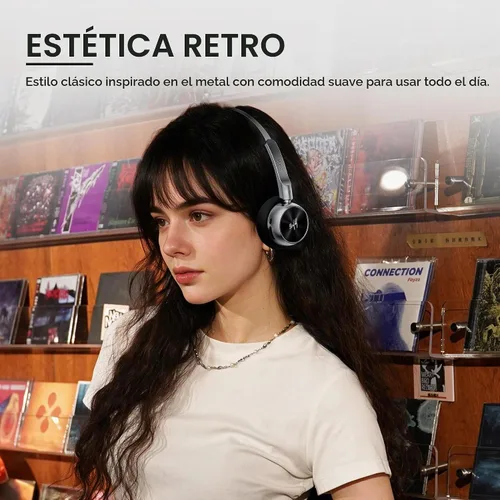 Vista 2 de iKF Auriculares Bluetooth inalámbricos retro R1, tiempo de reproducción de Negro