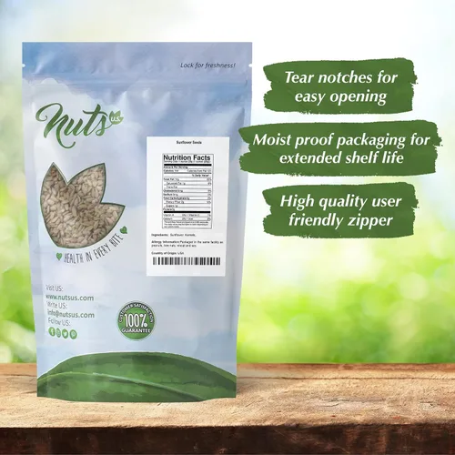 Vista 3 de NUTS U.S. - Granos de girasol Crudos Una rica fuente de proteínas Cultivado en Estados Unidos y empaquetado en bolsas resellables (2 libras)