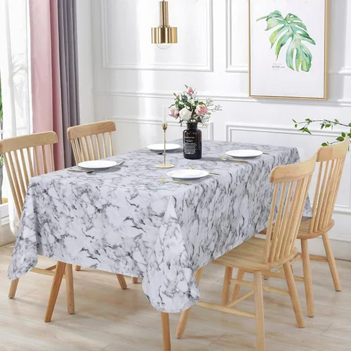 Vista 7 de Vonabem Mantel Rectangular de PVC 100% Impermeable, Cubierta de Mantel de Vinilo con Respaldo de Franela a Prueba de Derrames de Aceite Manteles Gris