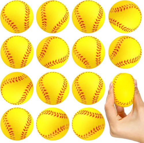 Vista 8 de HyDren Paquete de 72 bolas de softbol para el estrés, regalos de fiesta de cumpleaños, bolsas de regalo, bolas deportivas de espuma para escuela