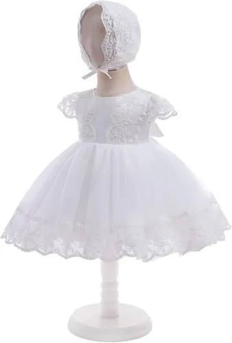 Vista 3 de Vestido de bautismo para niña, 3 piezas, bordado, formal, para fiesta, boda