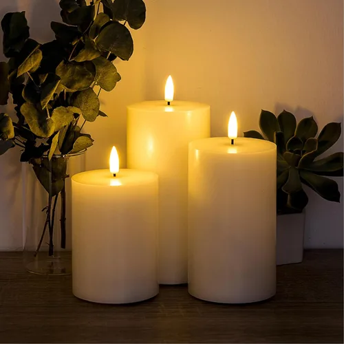 Vista 9 de Velas de pilar blancas sin llama con control remoto, velas LED de Halloween que funcionan con pilas, velas eléctricas parpadeantes de cera real