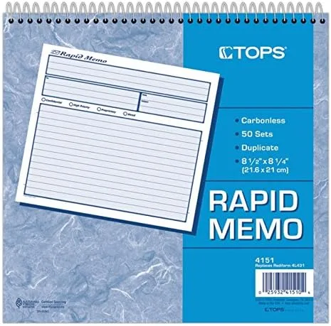 Vista 2 de Adams Rapid Memo Book, 8.25 x 8.5 pulgadas, 2 partes, sin carbono, 50 juegos, 1 nota por página, blanco y canario (SC1158), blancocanario