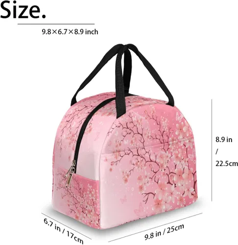 Vista 2 de AUUXVA Bolsa de almuerzo japonesa con diseño de flor de cerezo para mujeres, hielera, reutilizable, bolsa de almuerzo portátil para niños, niñas