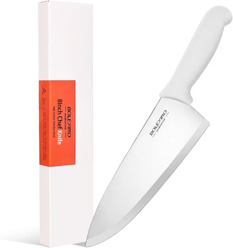 Vista 10 de Cuchillo de chef japonés de acero inoxidable de alto carbono de 8 pulgadas, cuchillo de cocina profesional extra afilado y ancho con mango