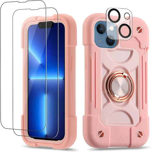 Vista 40 de Funda para iPhone 11 de 6.1 pulgadas con soporte de anillo, con 2 protectores de pantalla de vidrio, resistente a los golpes, resistente a