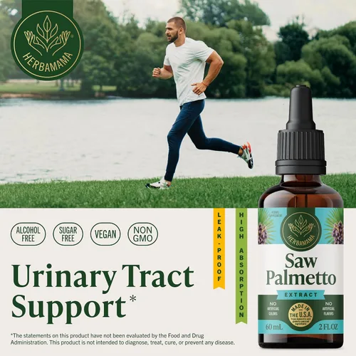 Vista 2 de HERBAMAMA Saw Palmetto Extract - Suplemento de hierbas para el cabello y la salud urinaria - Fórmula de bienestar diario para hombres y mujeres