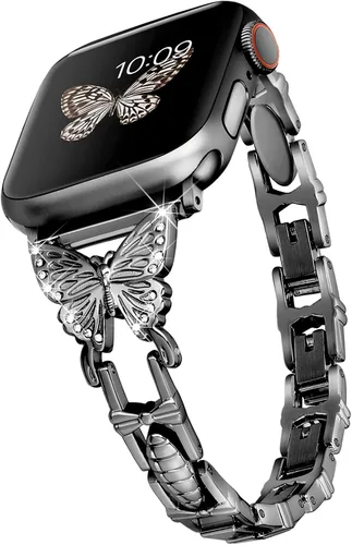 Vista 14 de Wipalor, compatible con la malla para reloj de Apple de 38mm y 40mm, liviana para mujer, pulsera fácil de ajustar, diamante brillante en la oro rosa