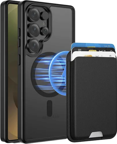 Vista 12 de Funda magnética para Samsung Galaxy S25 FE, transparente y negro con soporte para tarjetas de crédito desmontable, compatible con MagSafe, ajuste
