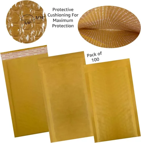 Vista 3 de 100 sobres de papel kraft con burbujas de 5 x 10 pulgadas – #00 bolsas acolchadas autosellantes