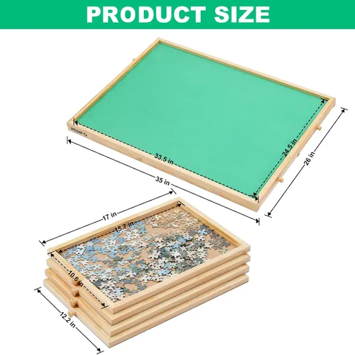 Vista 2 de Tablero de rompecabezas de madera de 1500 piezas con 4 cajones para almacenar rompecabezas, mesa de rompecabezas portátil grande de 26 x 35 pulgadas
