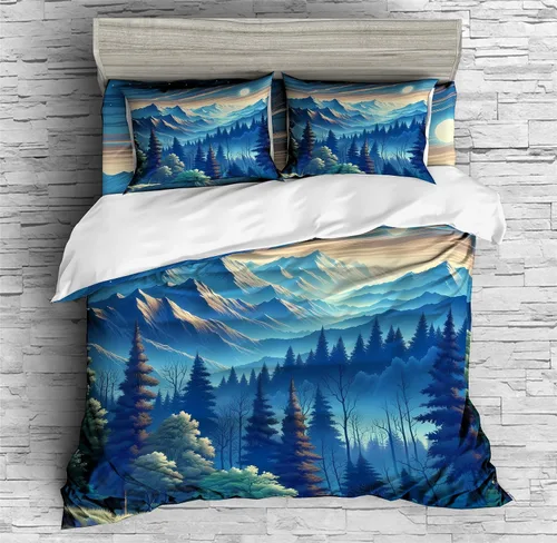 Vista 22 de REALIN Hawthorn Bedding - Juego de funda de edredón 3D, juego de cama de bosque japonés y río de montaña de 2/3/4 piezas, fundas de edredón