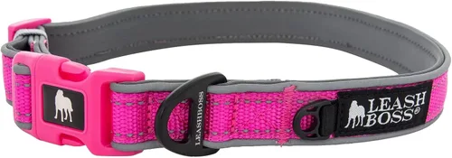 Vista 3 de Leash Boss Collar reflectante ajustable para perro, hebilla de liberación rápida y ribetes e hilos reflectantes para perros pequeños, medianos