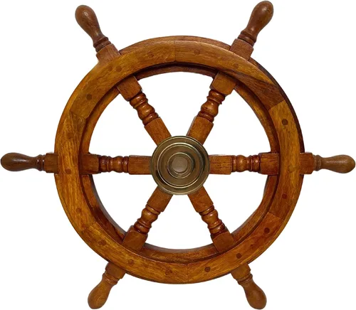 Vista 9 de Medieval Replicas Rueda de latón Rueda de barco de madera náutica 12 pulgadas, 12 pulgadas