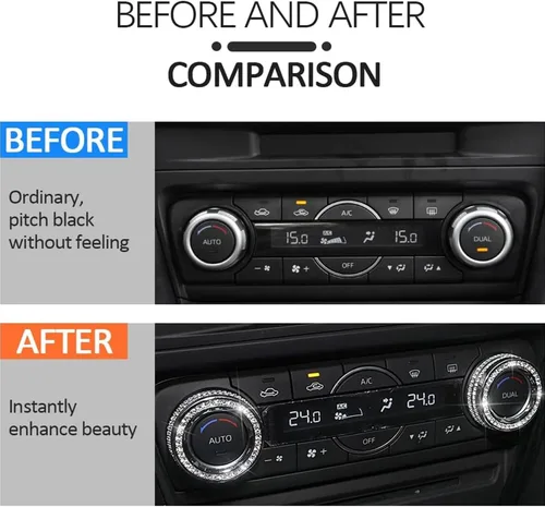 Vista 3 de Tapones para pomos de aire acondicionado, compatibles con Mazda 3 (2014-2018), cristal, decoración