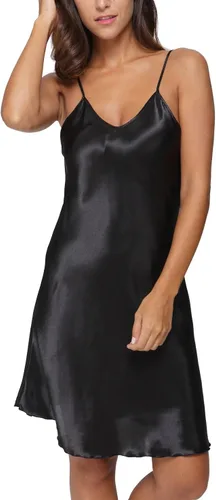 Vista 3 de camisón con tirantes finos, camisón babydoll de satén para mujer