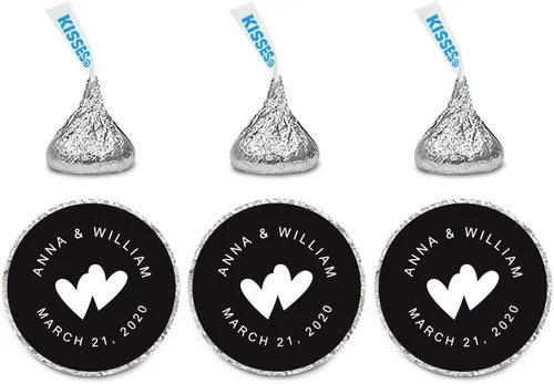 Vista 29 de Andaz Press Etiquetas personalizadas de gota de chocolate para boda, nombres y fecha redondos, turquesa aguamarina, paquete de 240, personalizadas