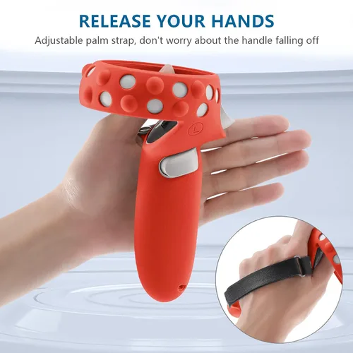 Vista 3 de Accessories for Meta Oculus Quest 2 Anti-Throw Hand Strap Extended Controller Grips Cover Face Headset Protective Lens Shell VR Silicone Cover Set