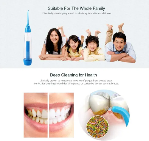 Vista 7 de Irrigador dental de agua manual portátil – Irrigador oral inalámbrico no eléctrico con tecnología de presión de aire, fácil de usar para la limpieza