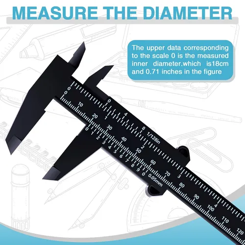 Vista 5 de Flutesan Mini pinza de plástico de 6 pulgadas/5.906 in, herramienta de medición de doble escala, pinza de vernier rectangular, regla de lectura