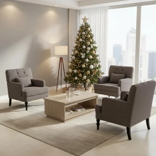 Vista 8 de HUIMO Silla Club Capitoné con Cojín Lumbar, Sillón Tapizado con Botones, Silla de Lectura Decorativa, Sillas de Sofá de Tela de Lino para Gris