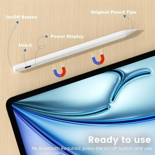 Vista 5 de Lápiz para Apple iPad A16 10ª Generación, Lápiz capacitivo de carga rápida para iPad A16/11-6ª gen 2025-2018, Air 11"/13" M3/M2/5ª-3ª, Pro