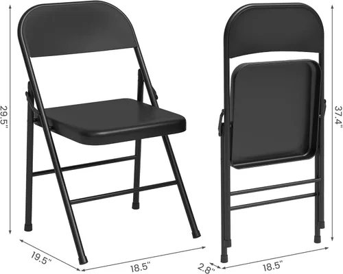 Vista 3 de IDEALHOUSE Juego de 4 sillas plegables con marco de metal que soportan hasta 350 libras, sillas plegables portátiles negras adecuadas para comedor