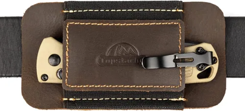 Vista 7 de Topstache Funda de cuero de transporte horizontal para cinturón, cuero natural con banda elástica EDC para cuchillos, organizador de bolsillo