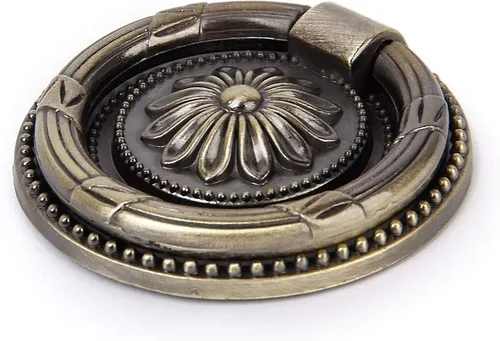 Vista 3 de Tiradores de cajones antiguos de bronce de 1.77 pulgadas para gabinete, 6 paquetes Anillos de tracción, manijas redondas para cajones, perilla