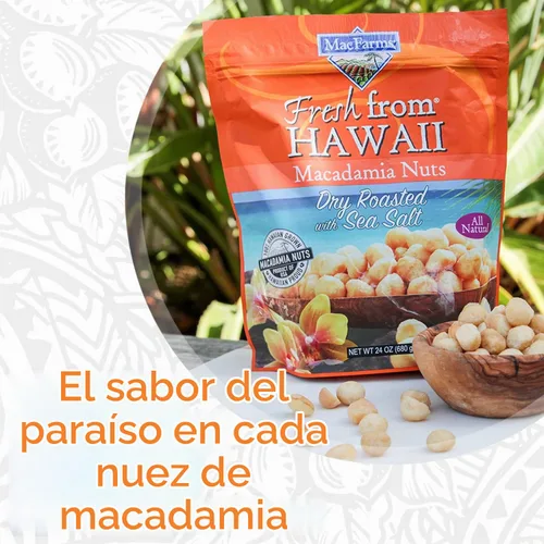Vista 6 de Nueces de macadamia Nueces de macadamia tostadas secas de MacFarms 24 onzas (1 paquete) - Nueces tostadas premium con sal marina fresca de Hawaii