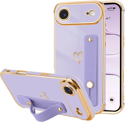 Vista 68 de LLZ.COQUE Funda compatible con iPhone 12 para mujeres y niñas, parachoques chapado de lujo con bonito diseño de corazón de amor, soporte de correa