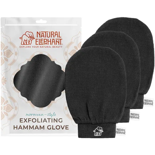 Vista 17 de Natural Elephant Guantes exfoliantes para hammam (2 negros y 1 marrón (paquete de 3))
