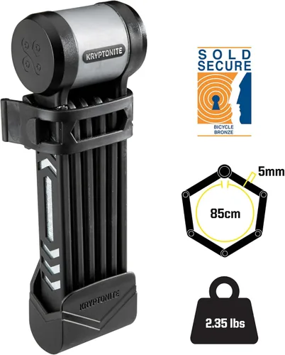 Vista 8 de Kryptonite Kryptolok 685 - Candado plegable para bicicleta, compacto, ligero, de alta seguridad, antirrobo, plegable, con 2 llaves y soporte