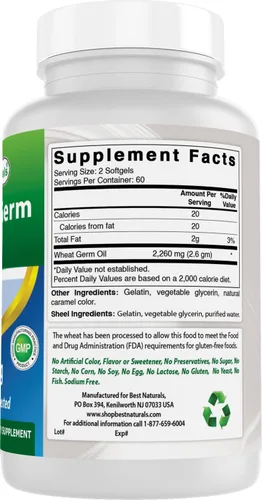 Vista 6 de Best Naturals Aceite de germen de trigo 1130 mg 120 cápsulas blandas (paquete de 2)