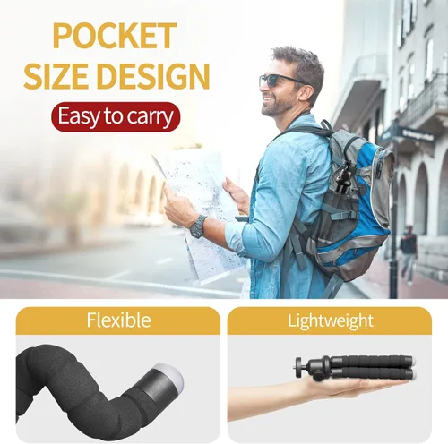 Vista 6 de Trípode de teléfono para iPhone, mini soporte flexible con control remoto para grabación Trípode compacto y flexible con control remoto, ideal