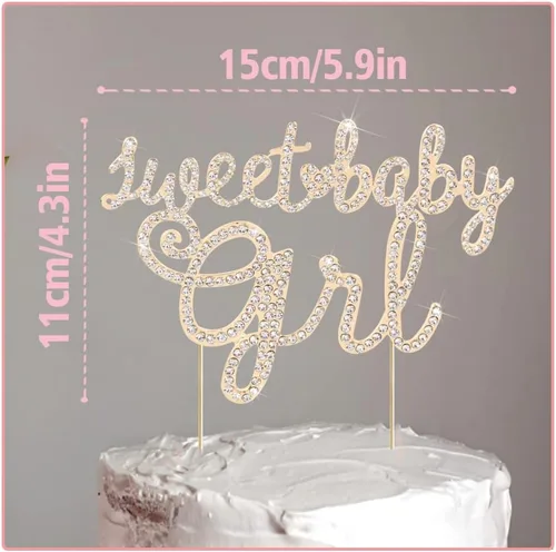 Vista 2 de LINGTEER Sweet Baby Girl - Decoración para pastel de diamantes de imitación – Saludos a la dulce niña, baby shower, hija, primer cumpleaños