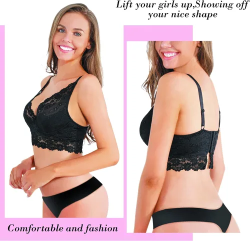 Vista 3 de Rolewpy Bralette Bralette de encaje para mujer acolchado Minimizador de apoyo con cierre ajustable superior