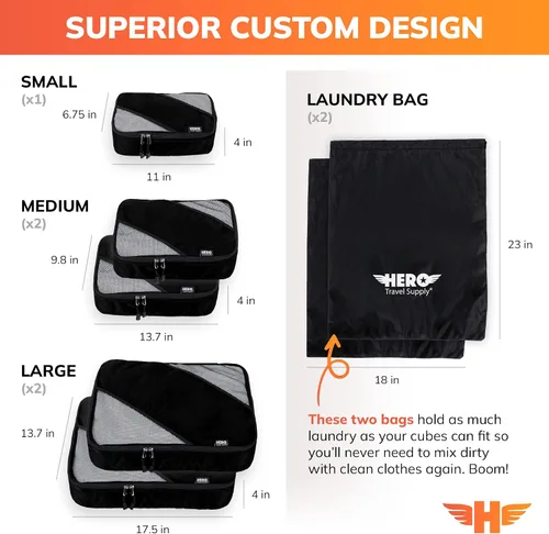 Vista 27 de HERO - Juego de 5 organizadores de equipaje con 2 bolsas de lavandería