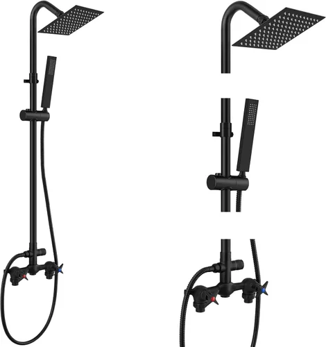 Vista 12 de Aolemi Kit de ducha para exteriores de montaje en pared, sistema de grifo de ducha para exteriores con rociador de mano, ducha expuesta central de 6